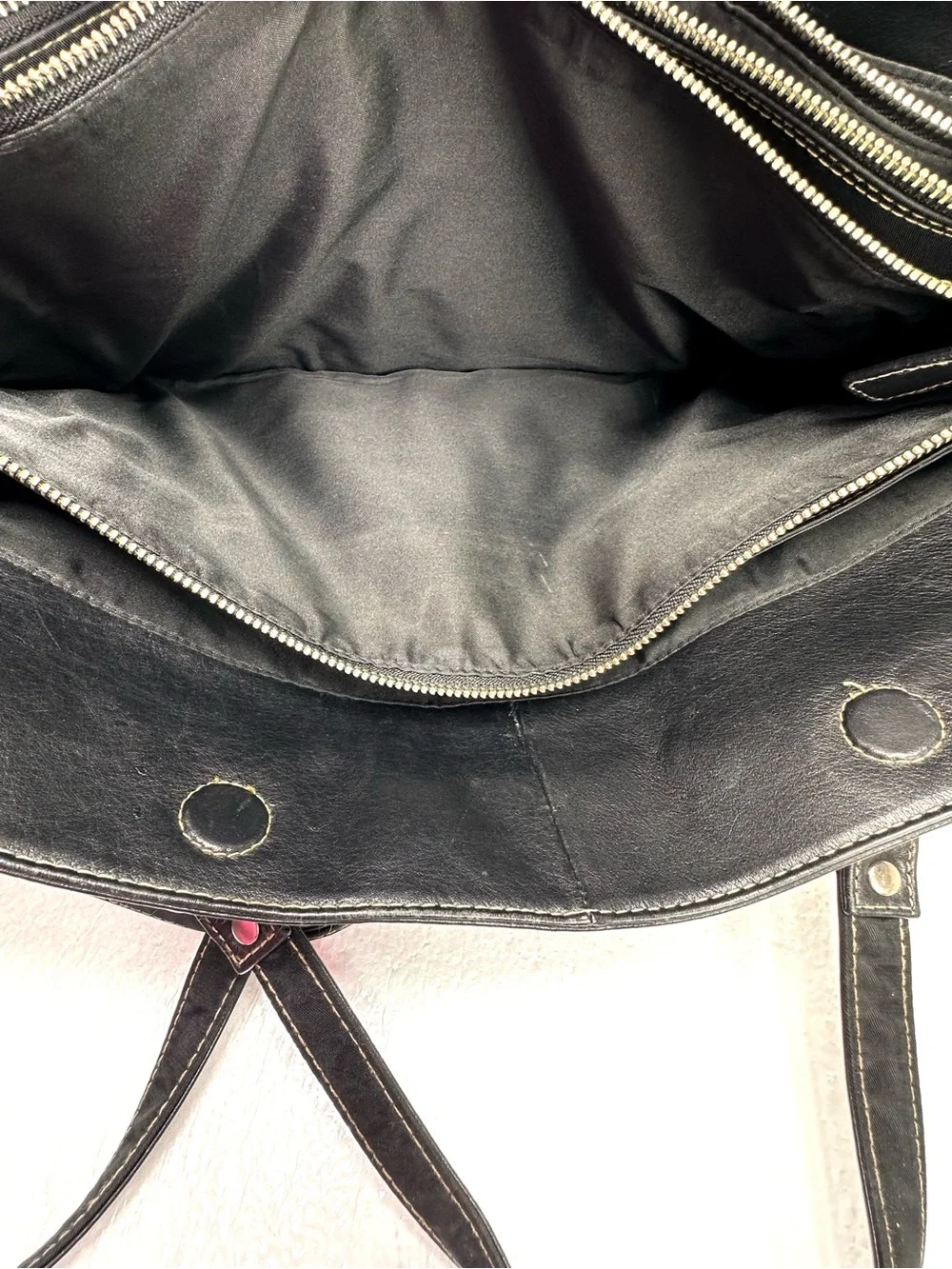 Vintage Marshall Fields Black Leather Multi Compartment Large Tote